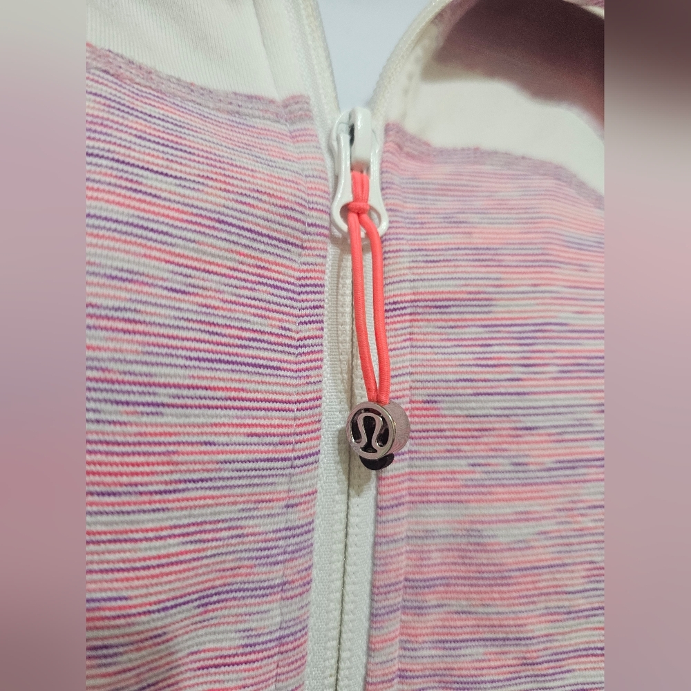 ​Lululemon Define Jacket Luon Pink Purple Space Dye Stripe White Trim Size 8 - Picture 6 of 8